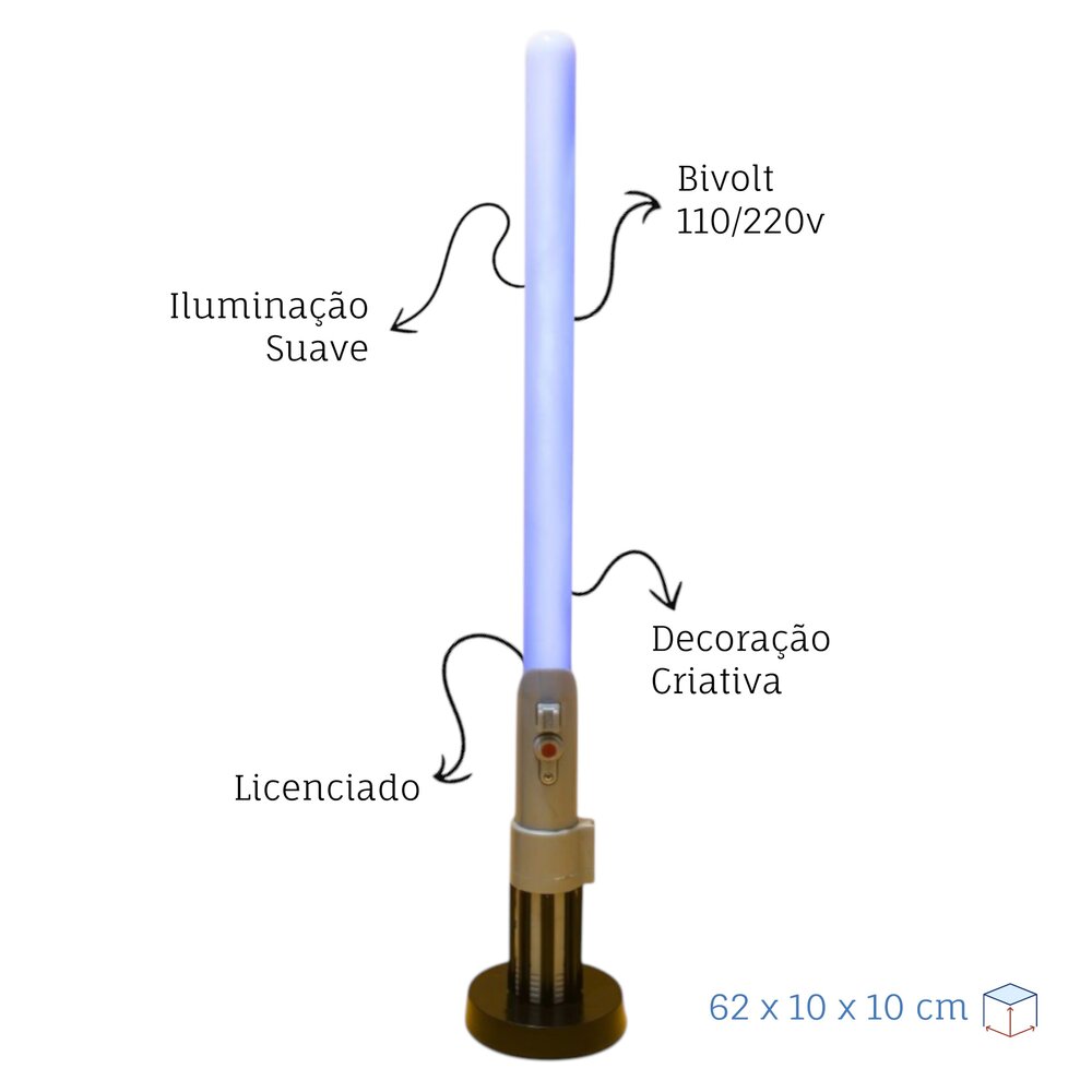 Luminária Sabre Luke Skywalker Star Wars Oficial Bivolt de Mesa