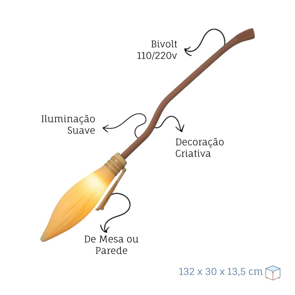 Luminária Nimbus 2000 Harry Potter Oficial Bivolt de Mesa/Parede