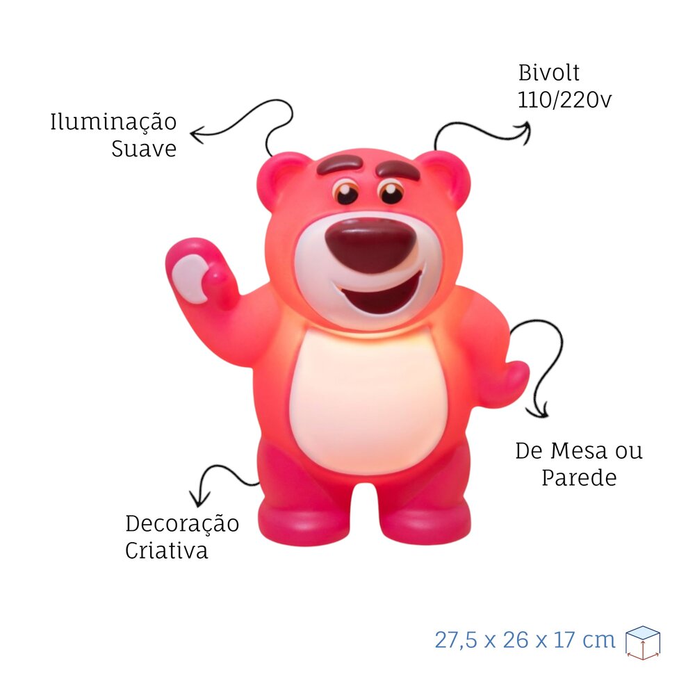 Luminária Lotso Urso Toy Story Disney Oficial Bivolt