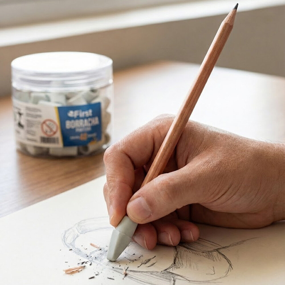 Pote com 48 Peças de Borrachas Ponteiras de Lápis Brancas Escolares