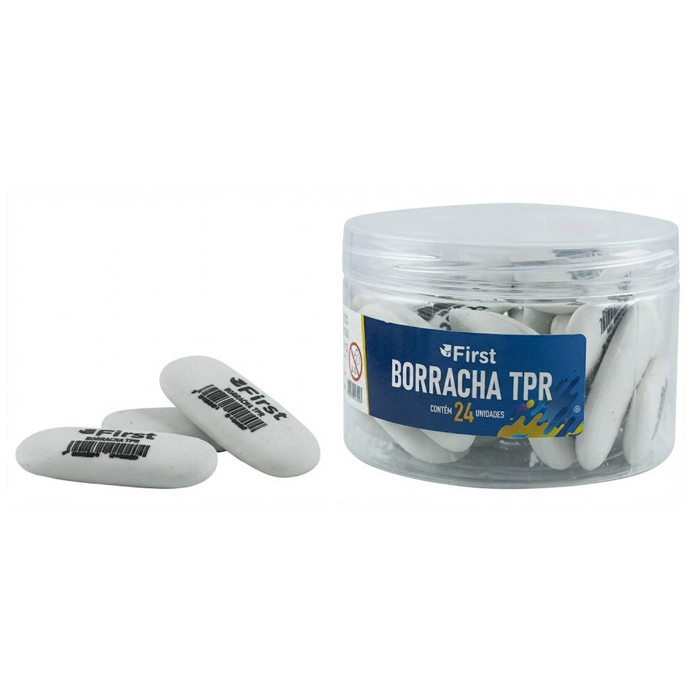 Pote com 24 Unidades de Borrachas Brancas Ovais Escolares