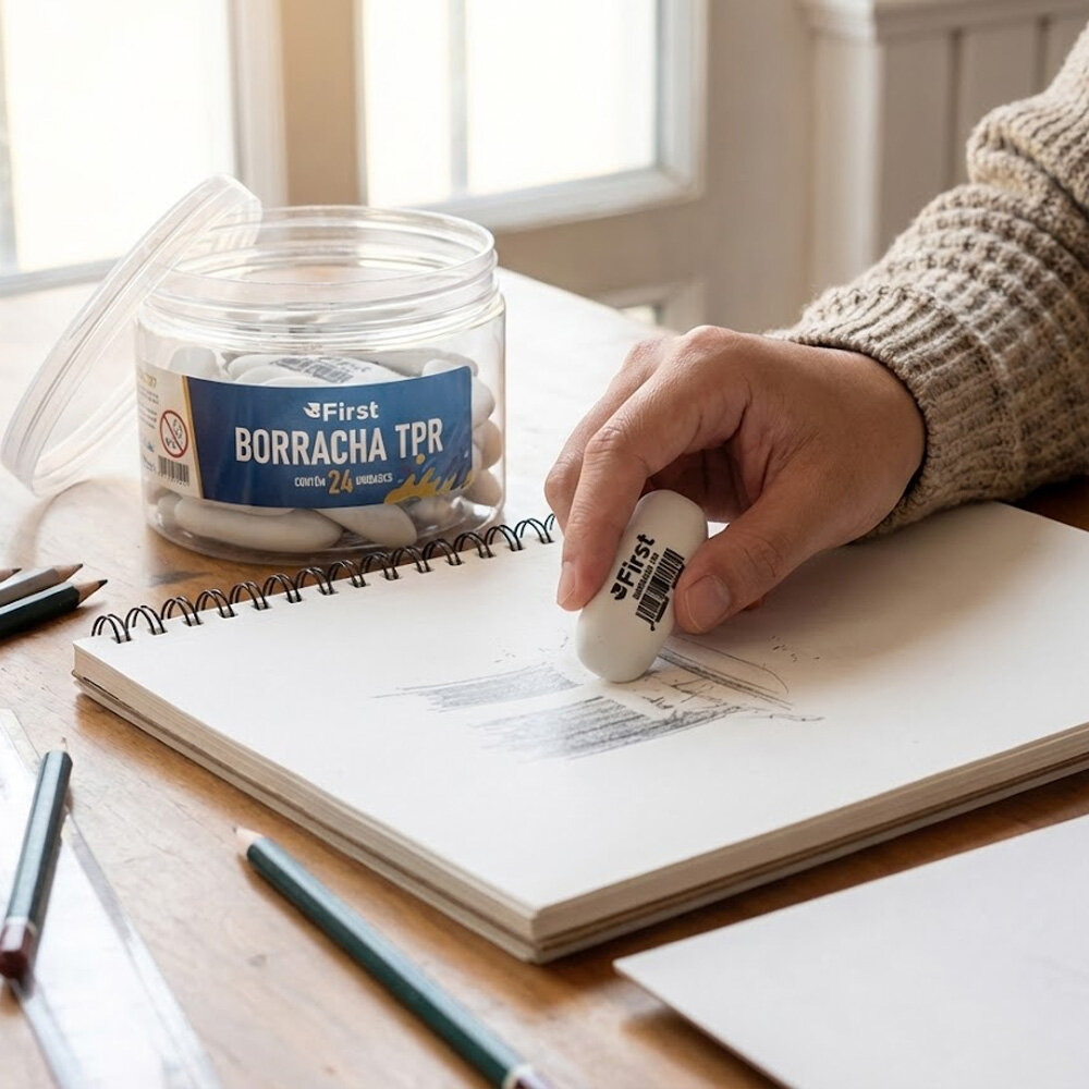 Pote com 24 Unidades de Borrachas Brancas Ovais Escolares