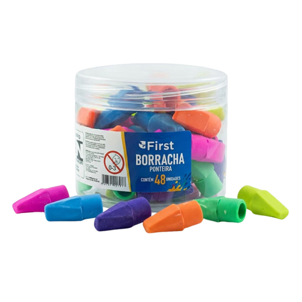 Pote com 48 Peças de Borrachas Ponteiras de Lápis Coloridas Escolares