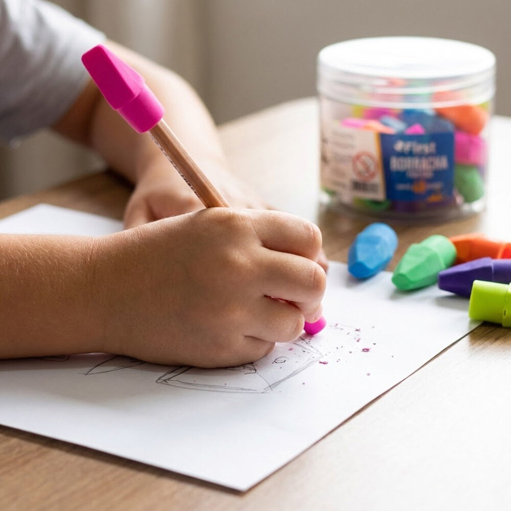 Pote com 48 Peças de Borrachas Ponteiras de Lápis Coloridas Escolares