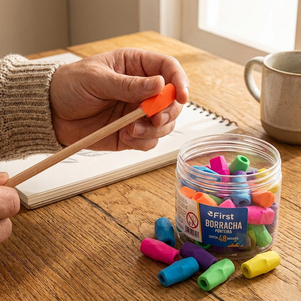 Pote com 48 Peças de Borrachas Ponteiras de Lápis Coloridas Escolares