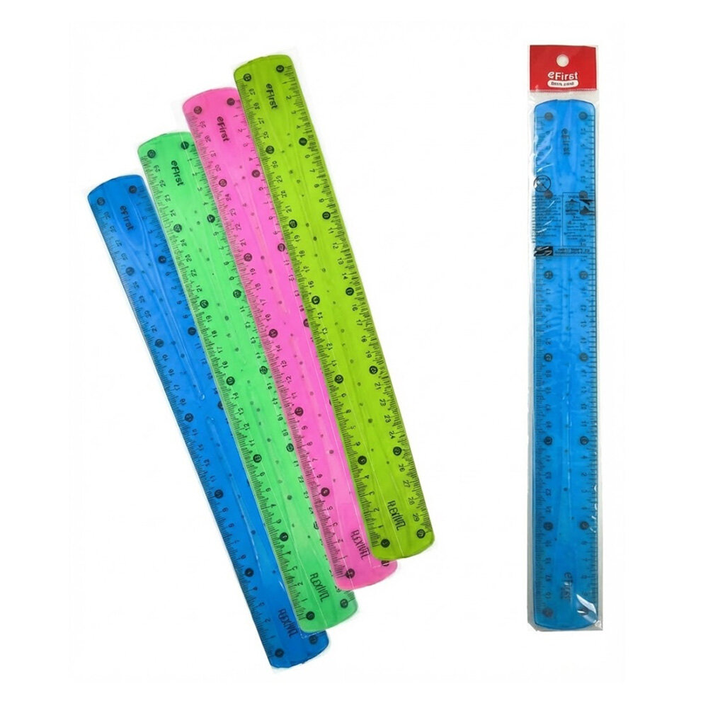 Caixa com 24 Réguas Flexíveis 30cm Neon 2,3mm Escolares