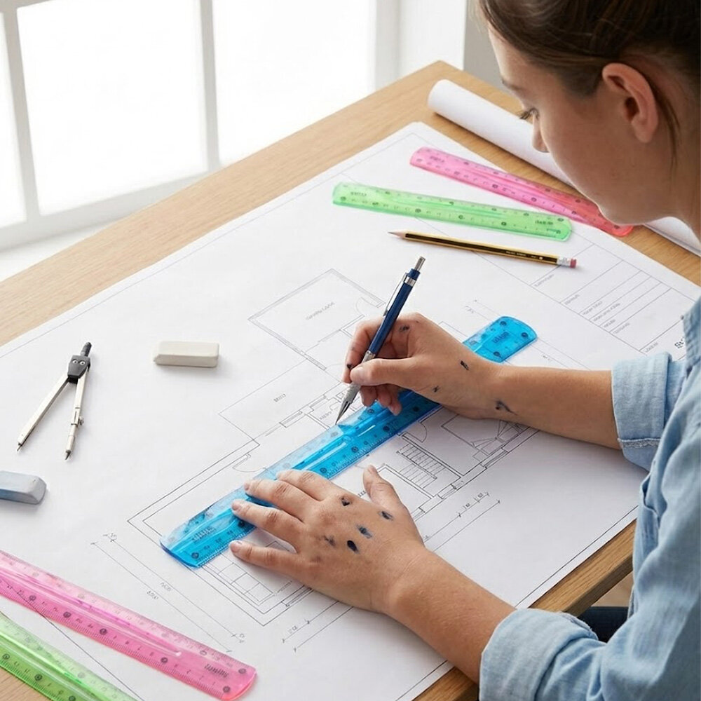 Caixa com 24 Réguas Flexíveis 30cm Neon 2,3mm Escolares