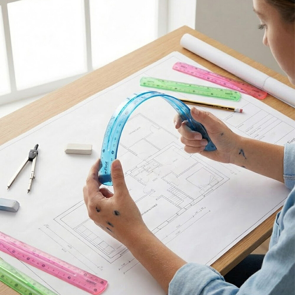 Caixa com 24 Réguas Flexíveis 30cm Neon 2,3mm Escolares