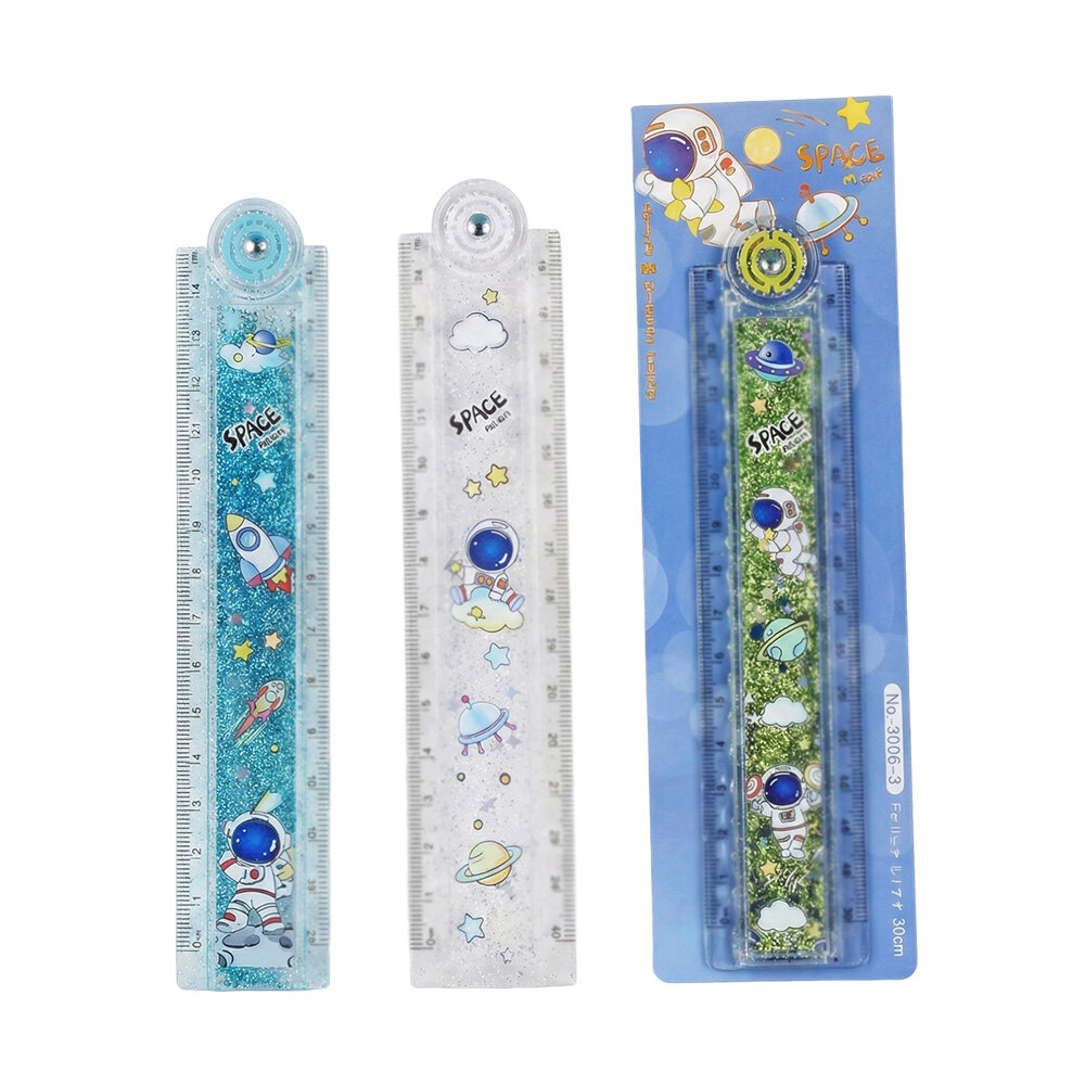 Caixa com 24 Réguas Dobráveis Astronauta 30cm com Glitters Líquidos
