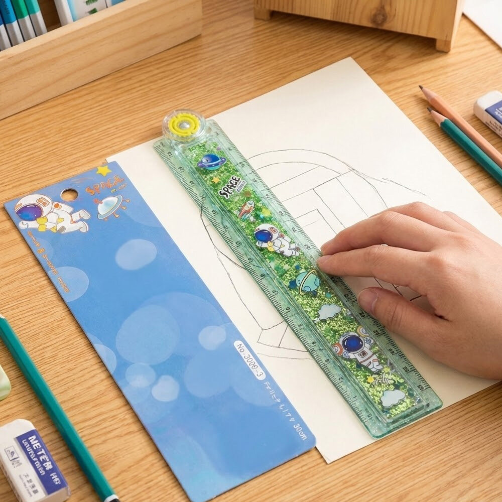 Caixa com 24 Réguas Dobráveis Astronauta 30cm com Glitters Líquidos