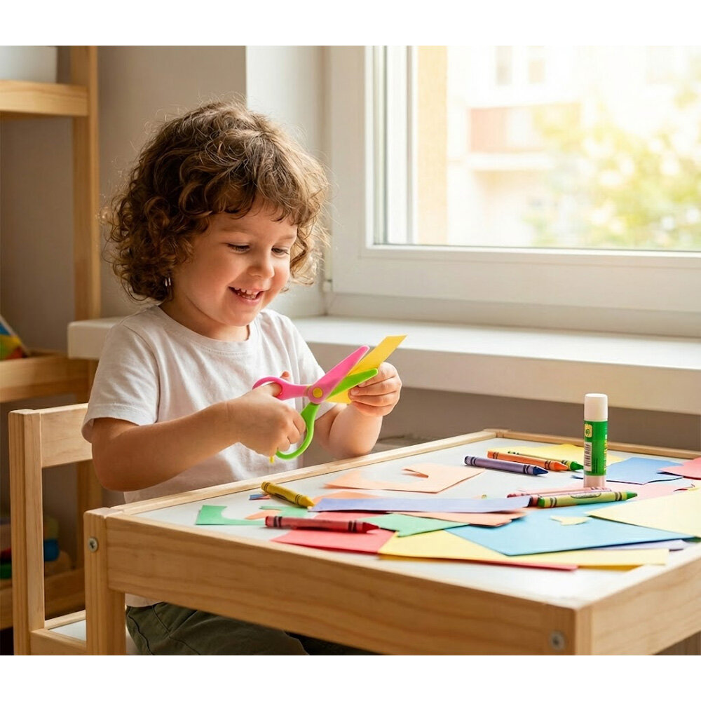 Caixa com 24 Tesouras Escolares 13cm Pontas Redondas sem Lâminas Metálicas