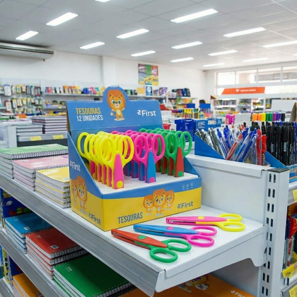 Caixa com 12 Tesouras Escolares Decorativas 13cm com 3 Cortes Sortidos