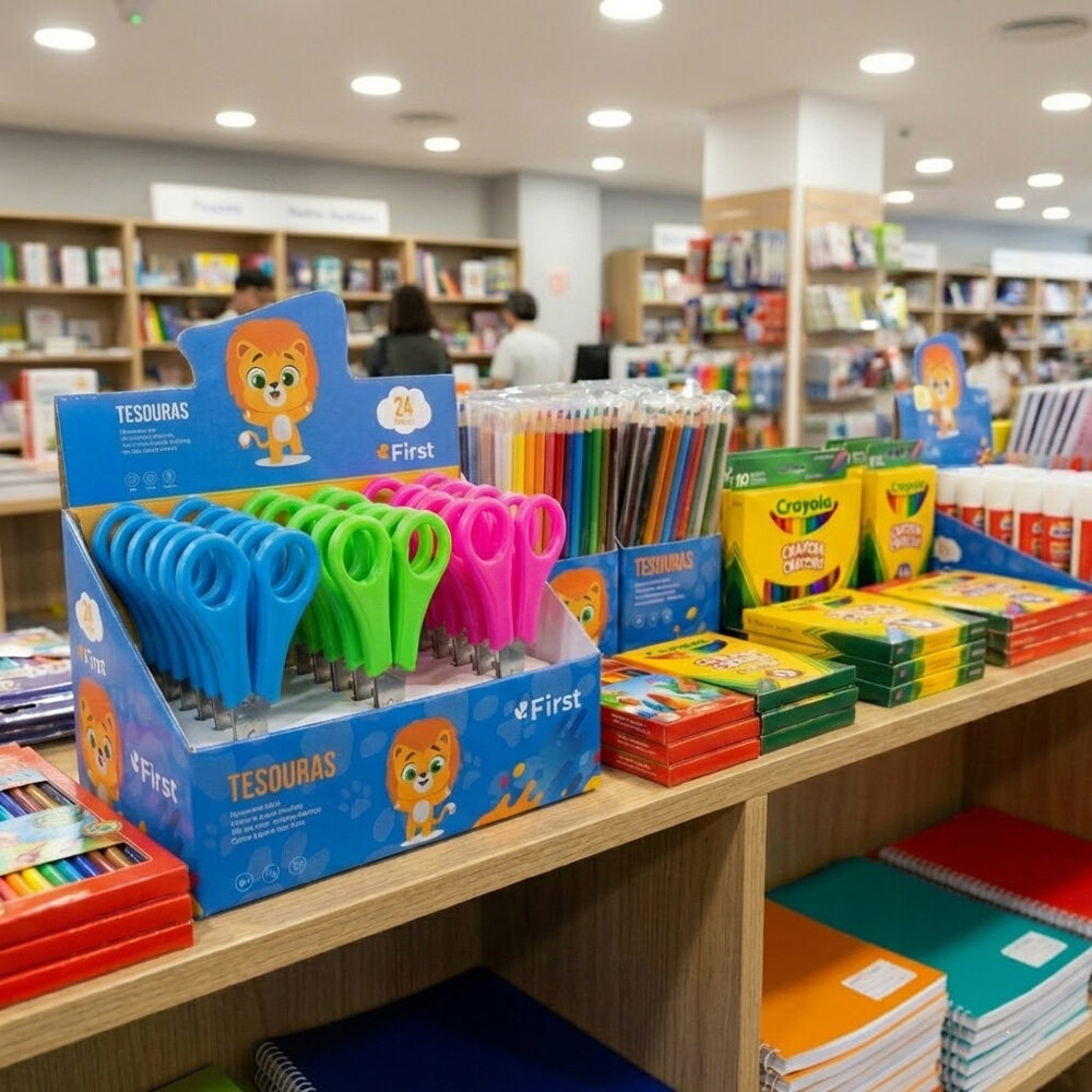 Caixa com 24 Tesouras Escolares Inox 13cm Cabos Coloridos sem Pontas