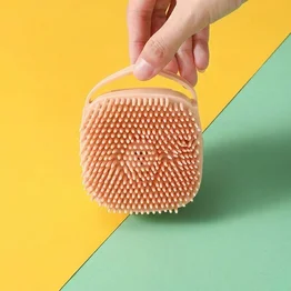 Escova de Banho para Pets Silicone Dispenser de Shampoo Massageadora Bege