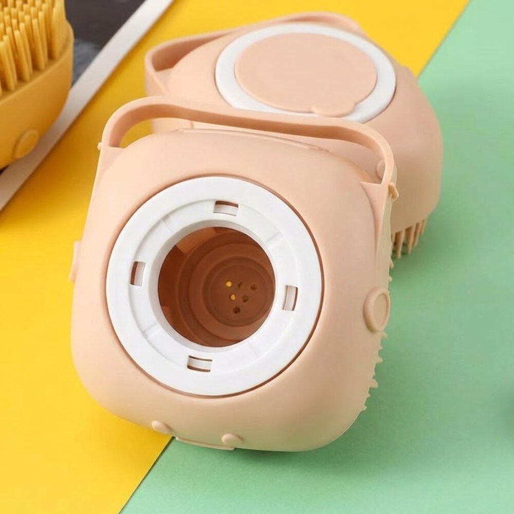 Escova de Banho para Pets Silicone Dispenser de Shampoo Massageadora Bege
