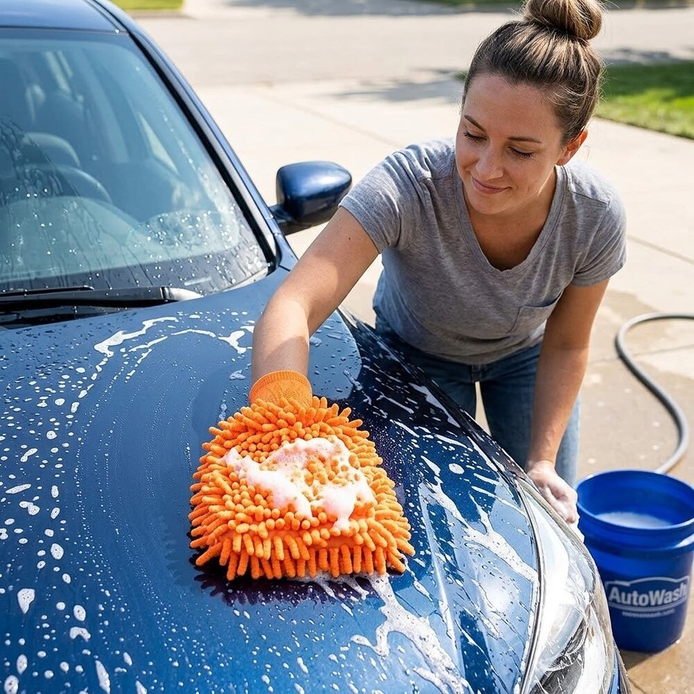 Luva Microfibra Lavagem Automotiva Laranja Macia Não Risca Durável