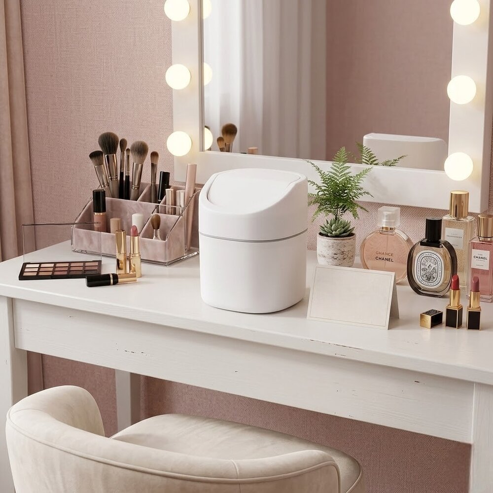 Lixeira de Mesa 4L com Tampa Basculhante Branca Plástica 16cm