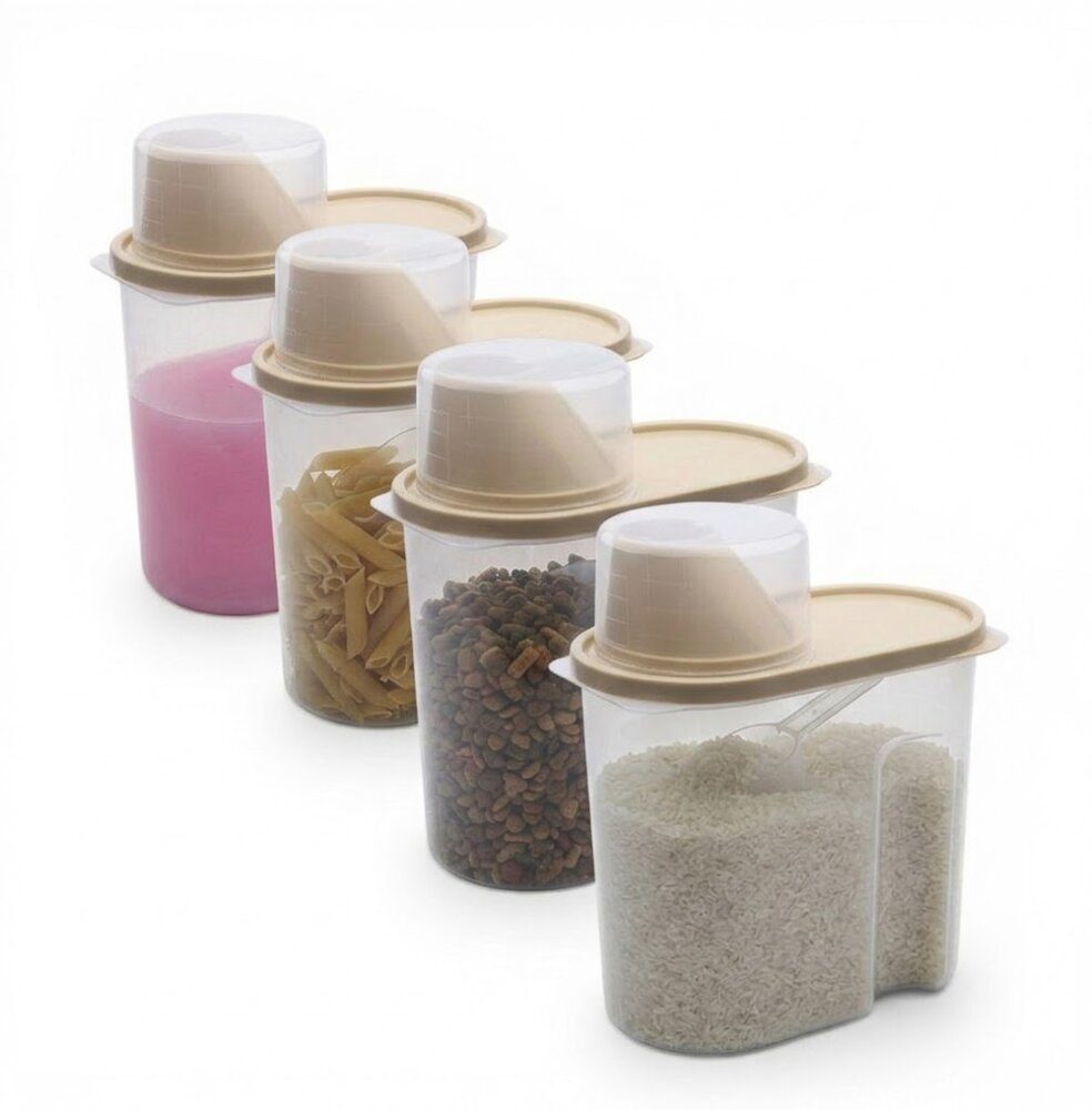 Pote Armazenamento Multiuso Amaciante Ração Grãos Transparente 1.9L Bege