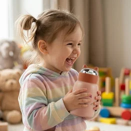Copo Infantil 350ml Cartoon Interior de Vidro Parede Dupla Isolamento Térmico Rosa