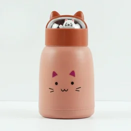 Copo Infantil 350ml Cartoon Interior de Vidro Parede Dupla Isolamento Térmico Rosa