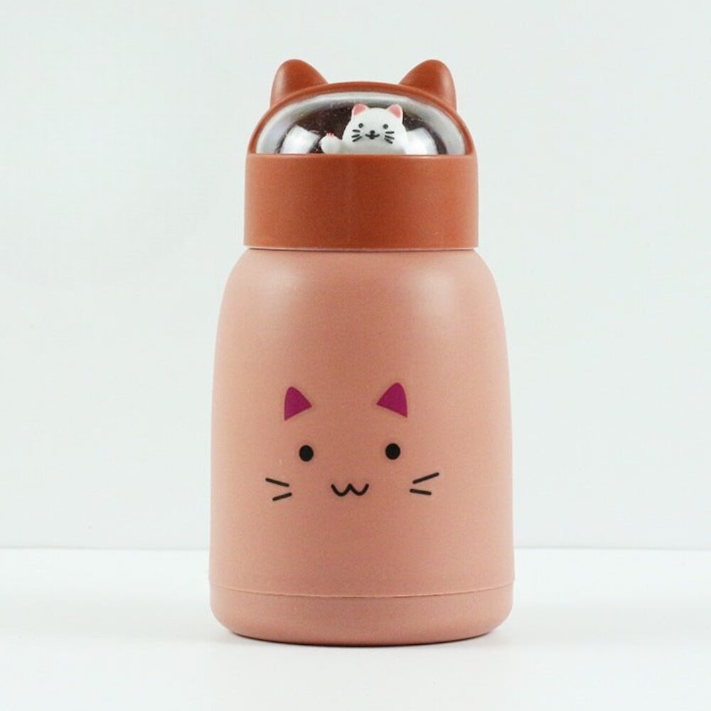 Copo Infantil 350ml Cartoon Interior de Vidro Parede Dupla Isolamento Térmico Rosa