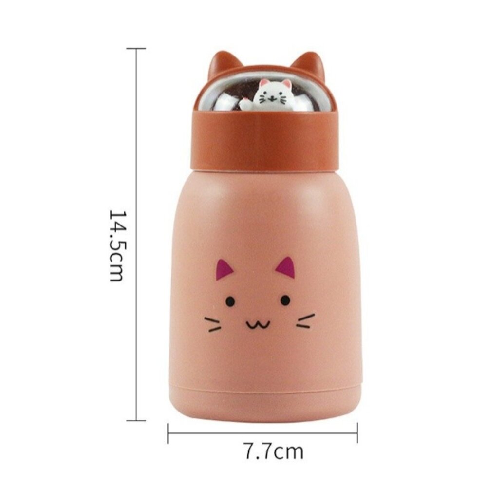 Copo Infantil 350ml Cartoon Interior de Vidro Parede Dupla Isolamento Térmico Rosa