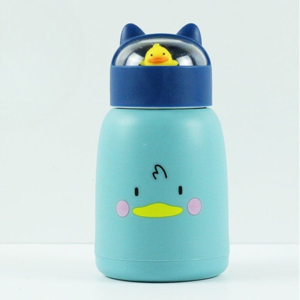 Copo Infantil 350ml Cartoon Interior de Vidro Parede Dupla Isolamento Térmico Azul