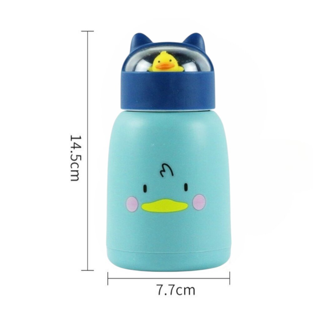 Copo Infantil 350ml Cartoon Interior de Vidro Parede Dupla Isolamento Térmico Azul