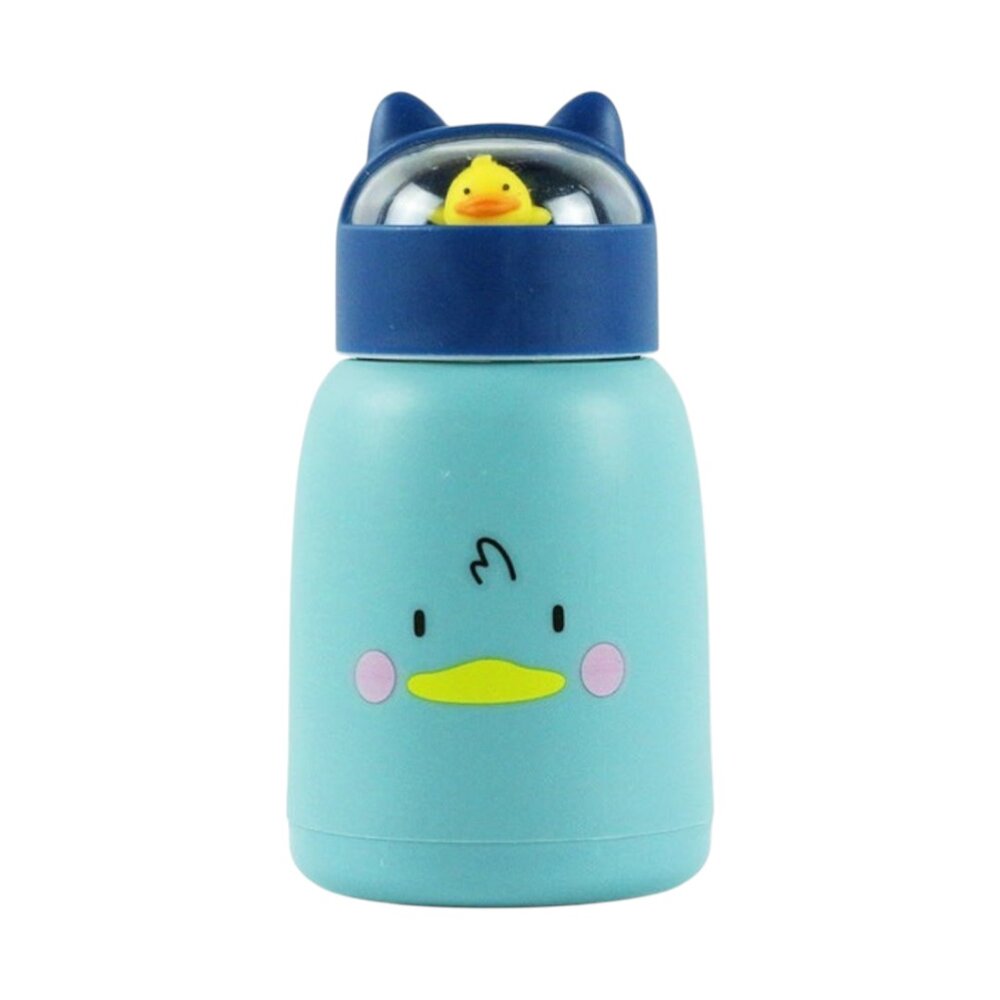 Copo Infantil 350ml Cartoon Interior de Vidro Parede Dupla Isolamento Térmico Azul