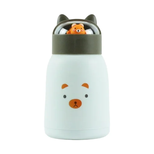 Copo Infantil 350ml Cartoon Interior de Vidro Parede Dupla Isolamento Térmico Branco