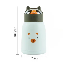 Copo Infantil 350ml Cartoon Interior de Vidro Parede Dupla Isolamento Térmico Branco