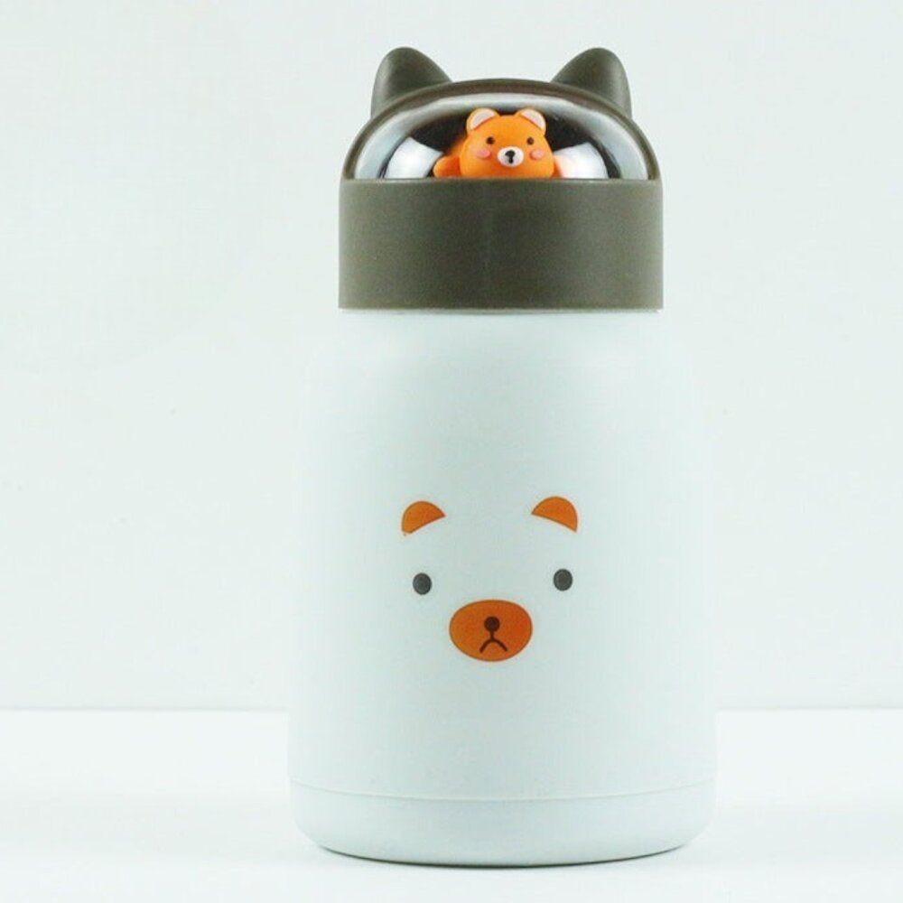 Copo Infantil 350ml Cartoon Interior de Vidro Parede Dupla Isolamento Térmico Branco