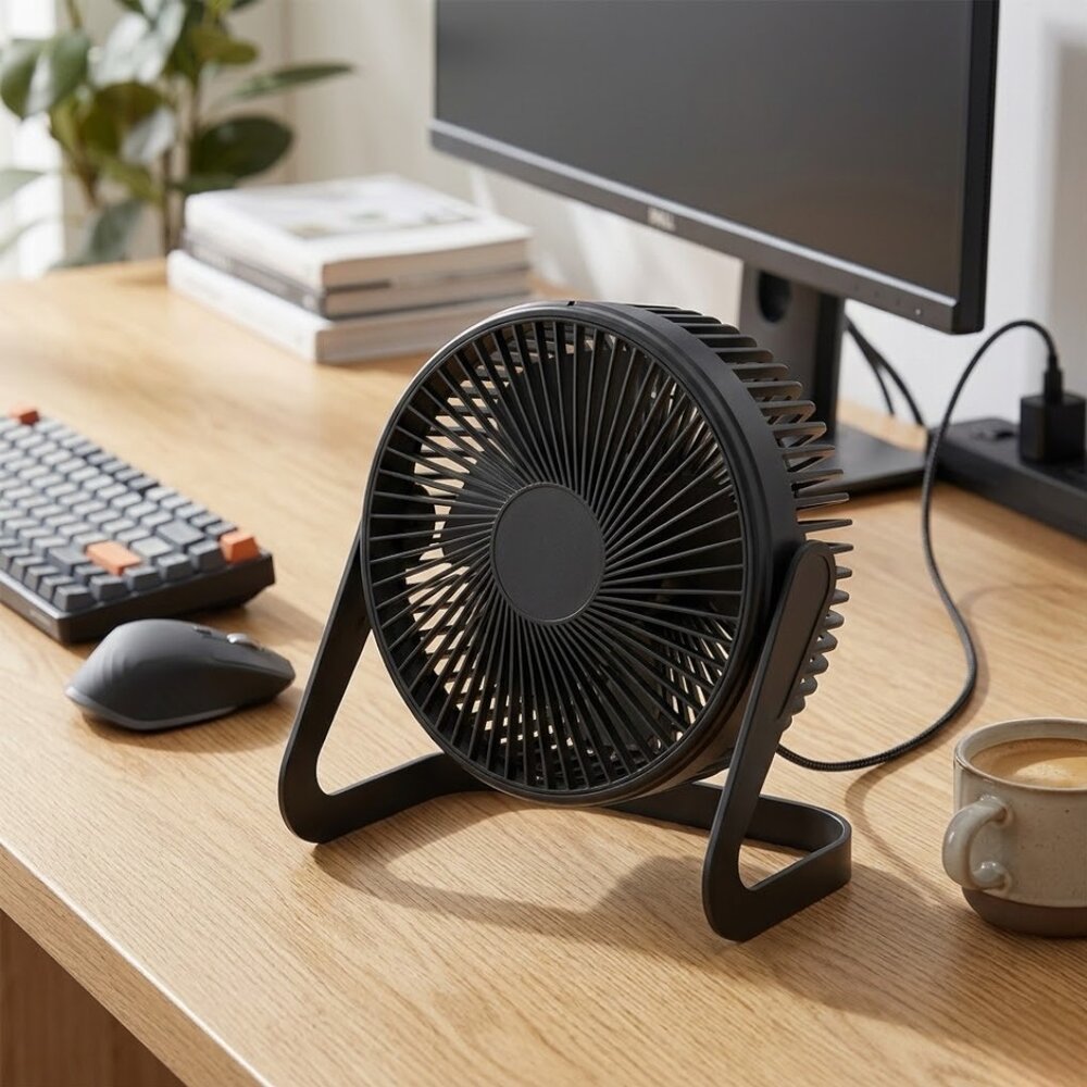 Mini Ventilador USB com 2 Velocidades Baixo Ruído 36dB 5” Preto