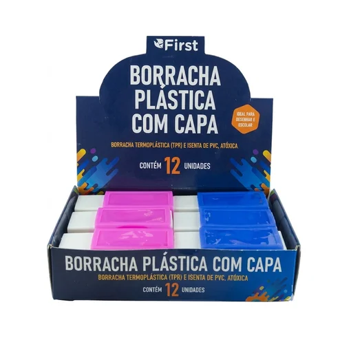 Kit 12 Borrachas Escolares Grandes com Capa Coloridas Pote