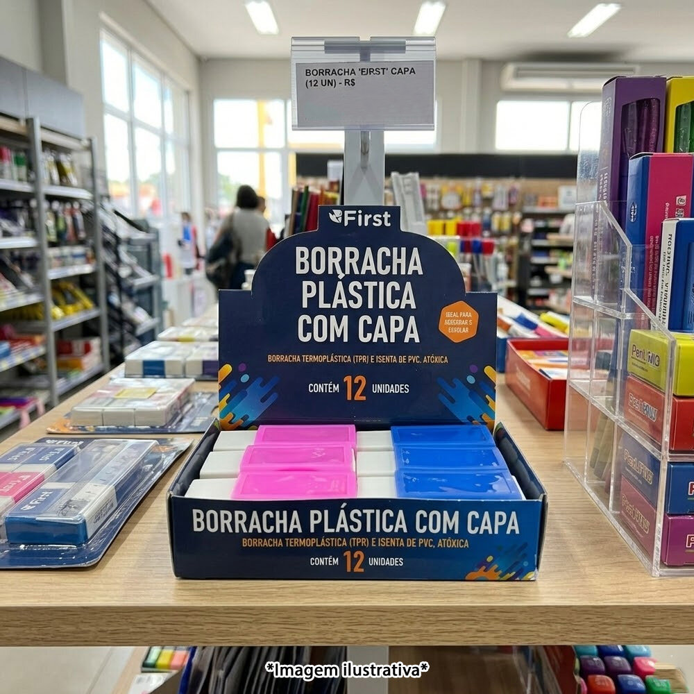 Kit 12 Borrachas Escolares Grandes com Capa Coloridas Pote
