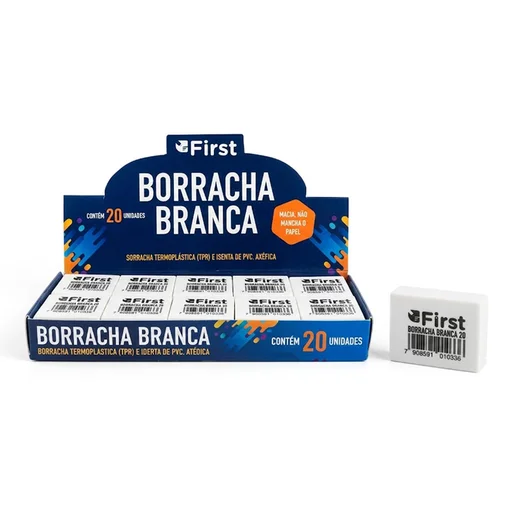 Caixa com 20 Borrachas Escolares Grandes Macias Brancas