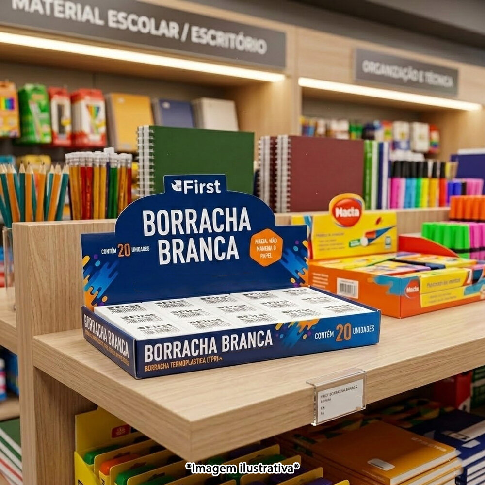 Caixa com 20 Borrachas Escolares Grandes Macias Brancas