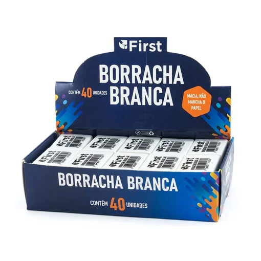 Caixa com 40 Borrachas Escolares Médias Macias Brancas