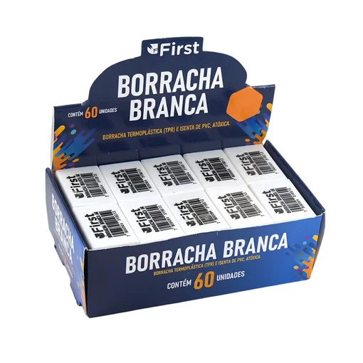 Caixa com 60 Borrachas Escolares Pequenas Macias Brancas