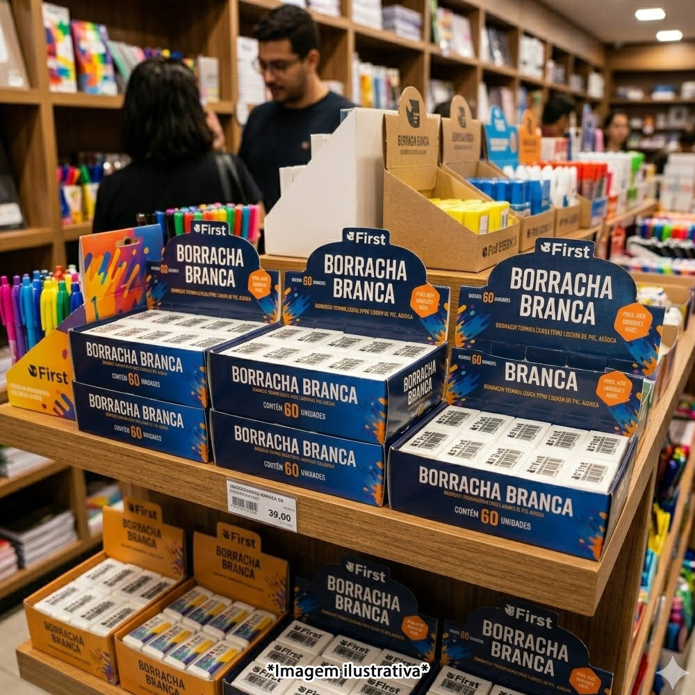 Caixa com 60 Borrachas Escolares Pequenas Macias Brancas