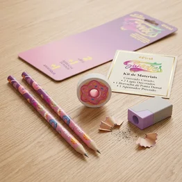 Kit Escolar com 2 Lápis, Apontador e Borracha Sweeties