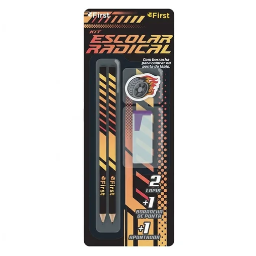 Kit Escolar com 2 Lápis, Apontador e Borracha Carros Racing