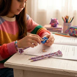 Kit Escolar com 2 Lápis, Apontador e Borracha Monstrinhos