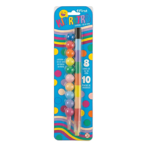 Kit Lapiseira + Giz de Cera Escolares Retrô com Pontas Trocáveis