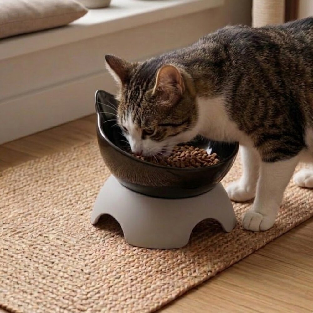 Comedouro Tigela Pets Elevada Água ou Ração Preto