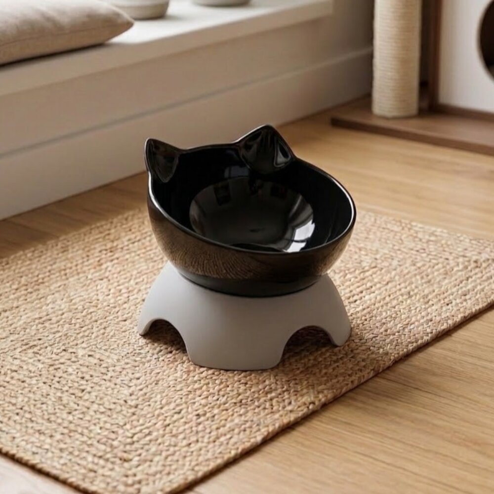 Comedouro Tigela Pets Elevada Água ou Ração Preto