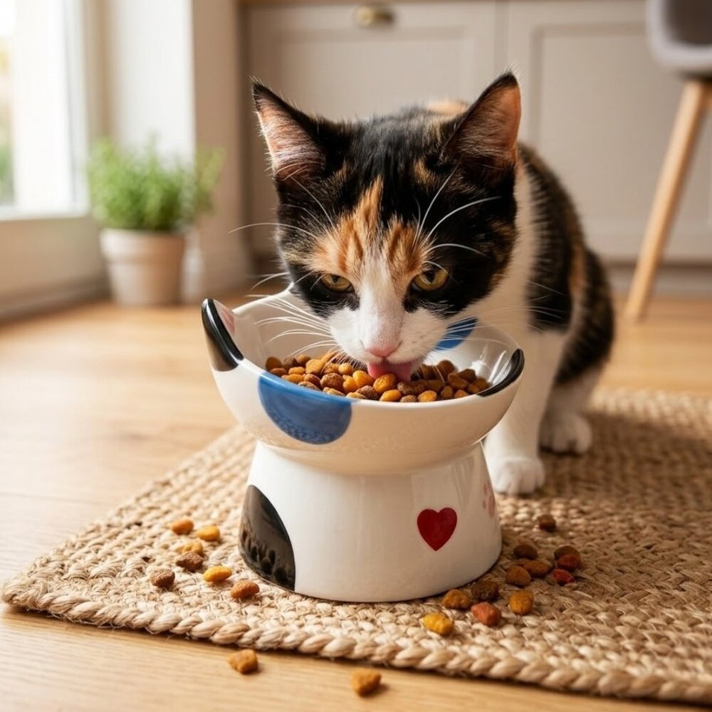 Comedouro Tigela Cerâmica Pets Elevada com Orelhas Água Ração