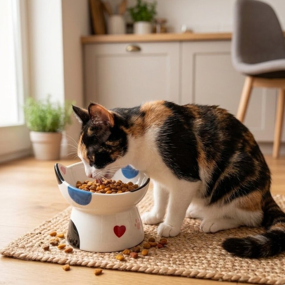 Comedouro Tigela Cerâmica Pets Elevada com Orelhas Água Ração