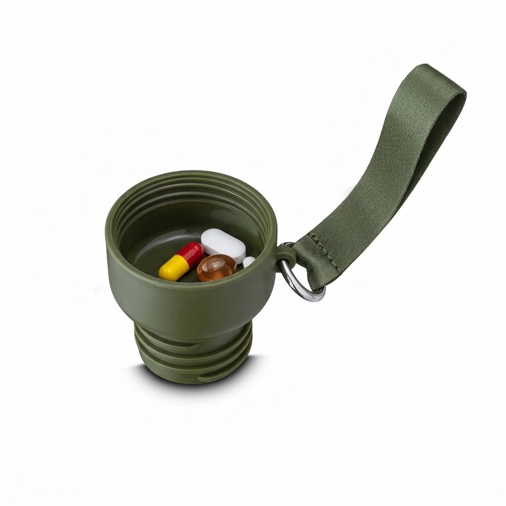 Garrafa em Inox Porta Comprimidos Parede Dupla 500ml Com Copo Verde