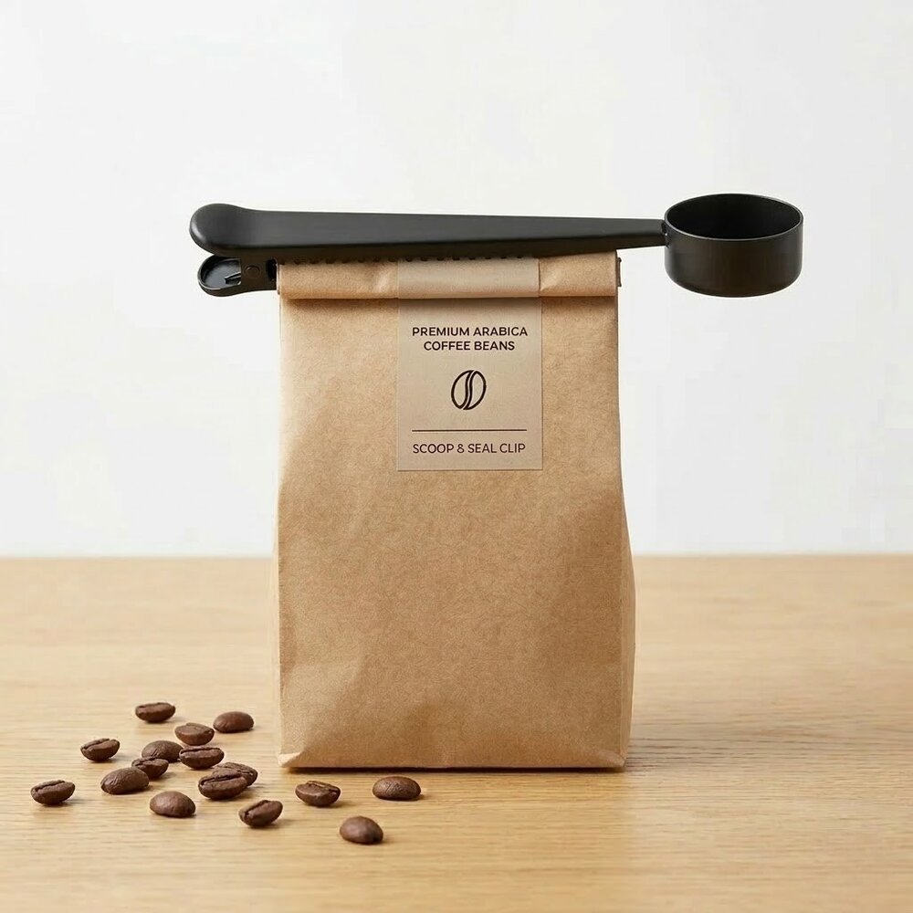 Colher Medidora de Café com Prendedor Clip de Pacote em Aço